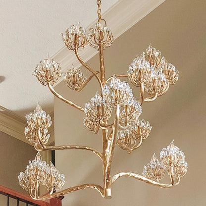 Luxury Branch Flower Chandelier in Gold for Living Room Staircase and Bedroom Lighting - Zelno