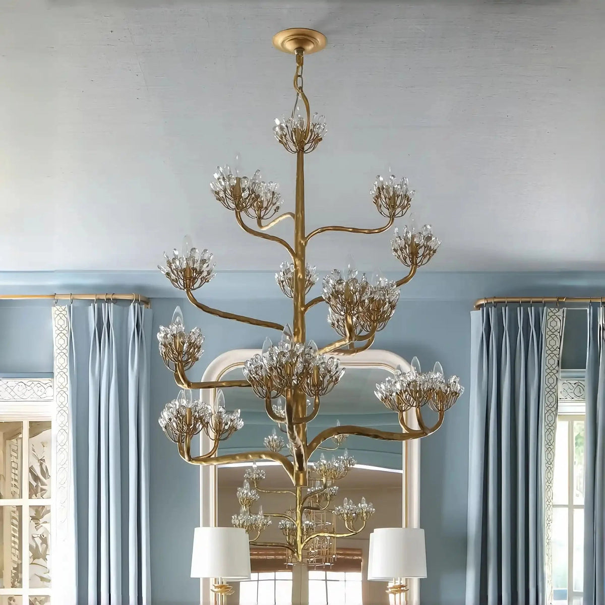 Luxury Branch Flower Chandelier in Gold for Living Room Staircase and Bedroom Lighting - Zelno