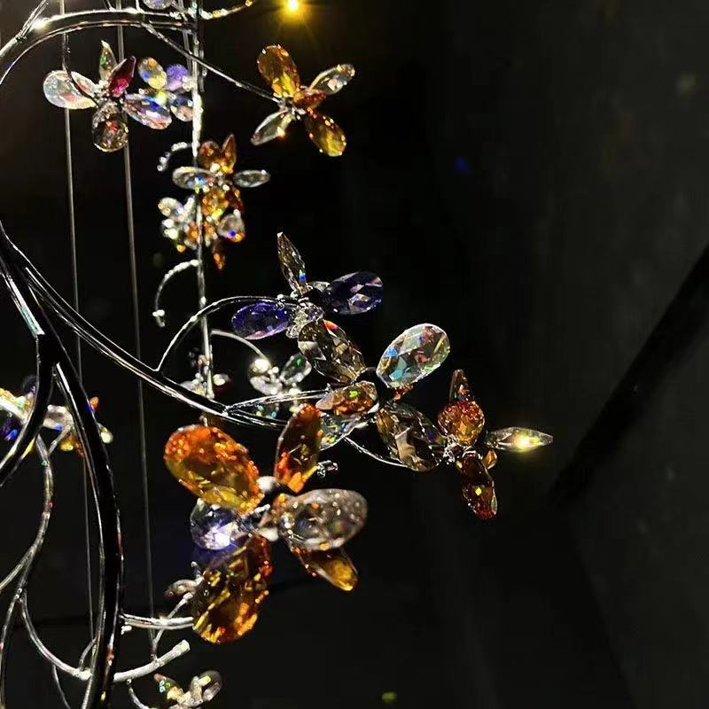 Luxury Branch Flower Crystal Chandelier for High Ceiling Staircase Foyer and Hallway Decor - Zelno Lighting