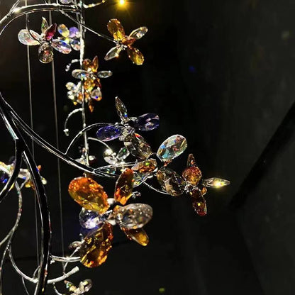 Luxury Branch Flower Crystal Chandelier for High Ceiling Staircase Foyer and Hallway Decor - Zelno Lighting