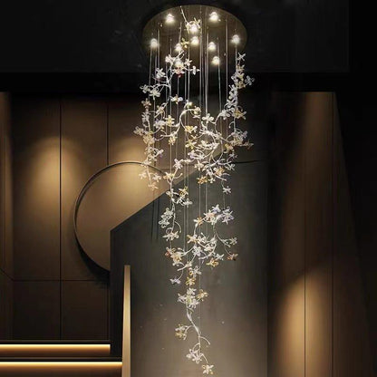 Luxury Branch Flower Crystal Chandelier for High Ceiling Staircase Foyer and Hallway Decor - Zelno Lighting