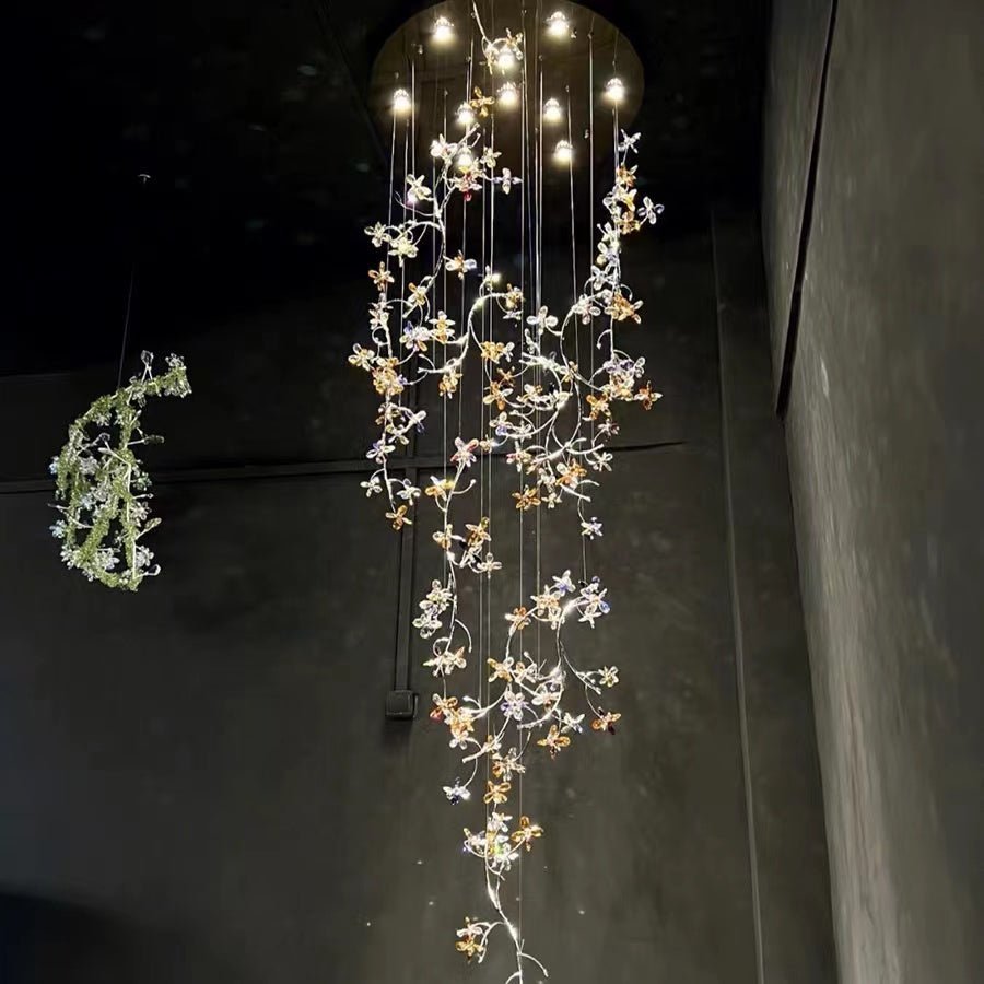 Luxury Branch Flower Crystal Chandelier for High Ceiling Staircase Foyer and Hallway Decor - Zelno Lighting