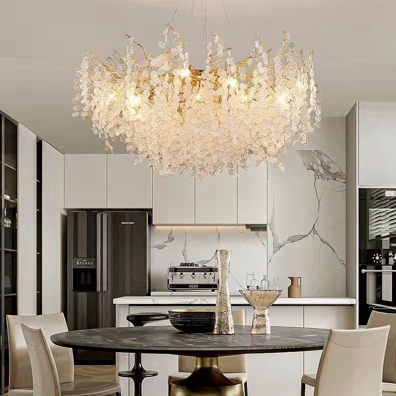 Luxury Branches Crystal Frosted Glass Chandelier Set for Living and Dining Room - Zelno Lighting