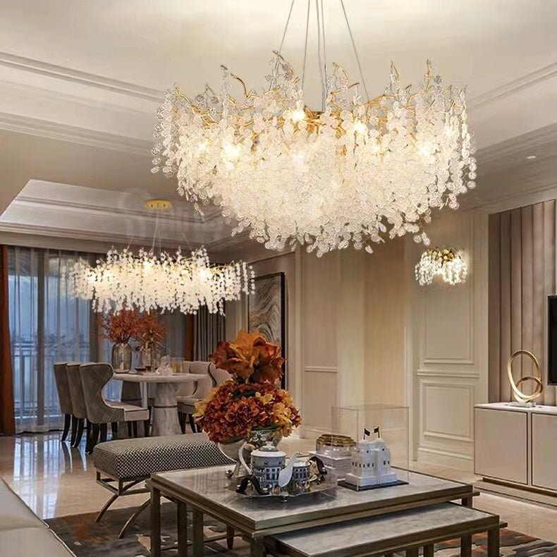 Luxury Branches Crystal Frosted Glass Chandelier Set for Living and Dining Room - Zelno Lighting