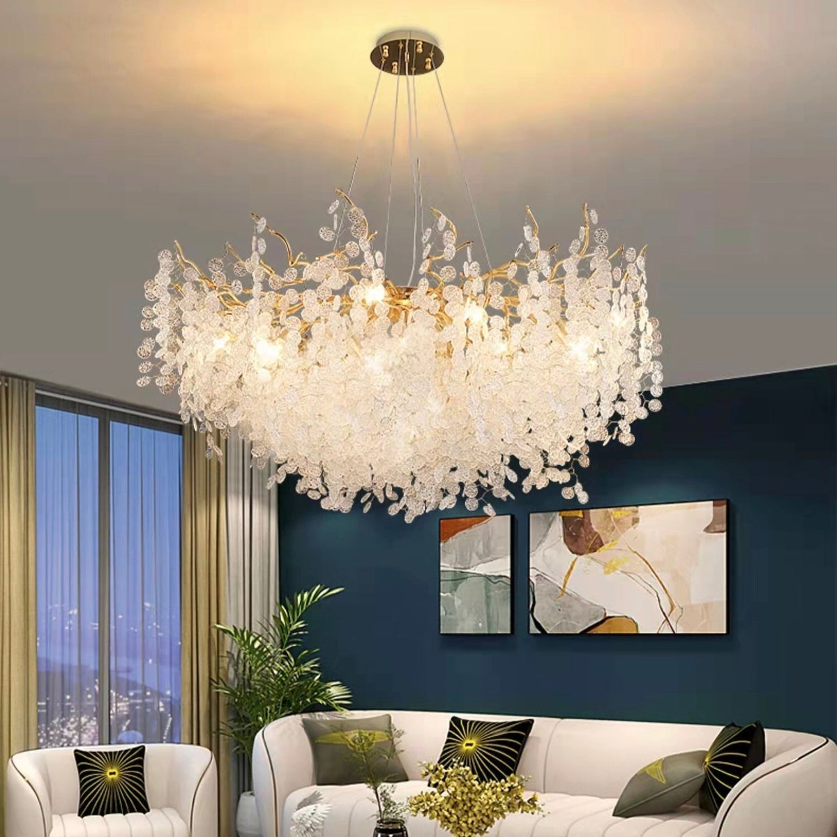 Luxury Branches Crystal Frosted Glass Chandelier Set for Living and Dining Room - Zelno Lighting