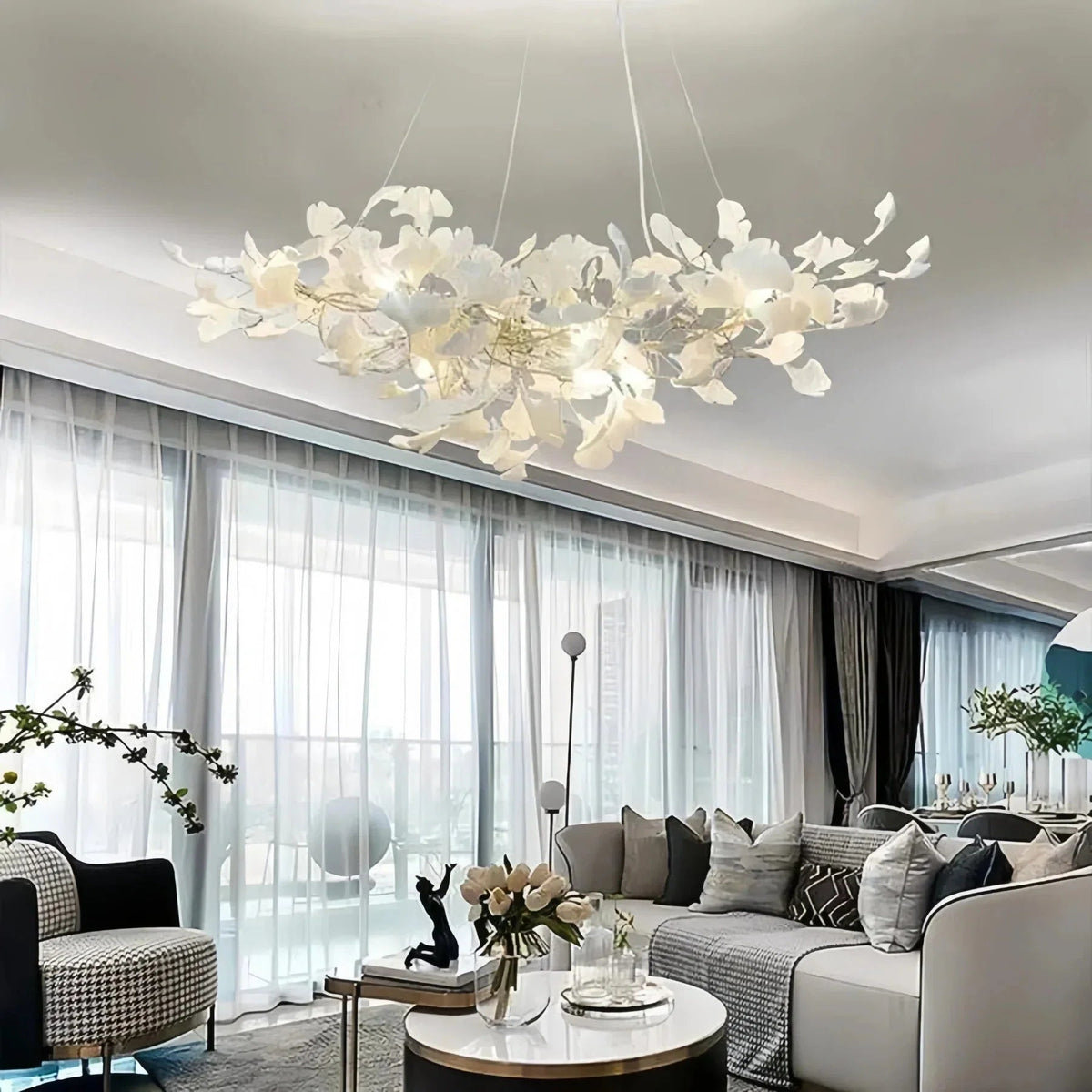 Luxury Ceramic Ginkgo Linear Chandelier - Zelno Lighting