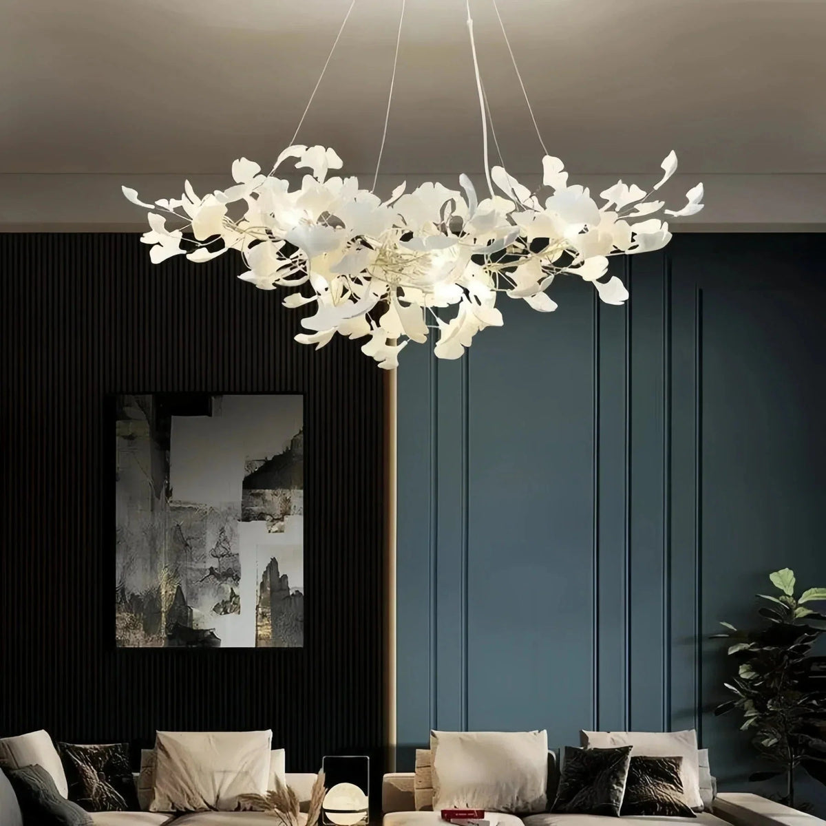 Luxury Ceramic Ginkgo Linear Chandelier - Zelno Lighting