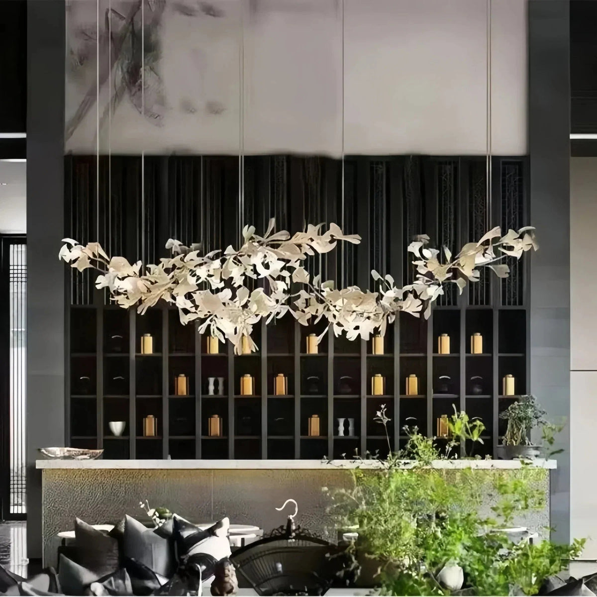 Luxury Ceramic Ginkgo Linear Chandelier - Zelno Lighting