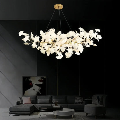Luxury Ceramic Ginkgo Linear Chandelier - Zelno Lighting