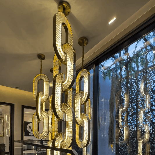 Luxury Crystal and Metal Chain Pendant Chandelier for High Ceilings with Modern Finish - Zelno Lighting
