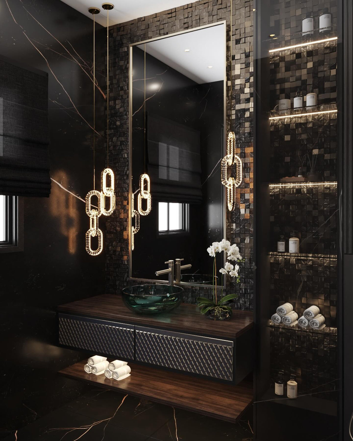 Luxury Crystal and Metal Chain Pendant Chandelier for High Ceilings with Modern Finish - Zelno Lighting