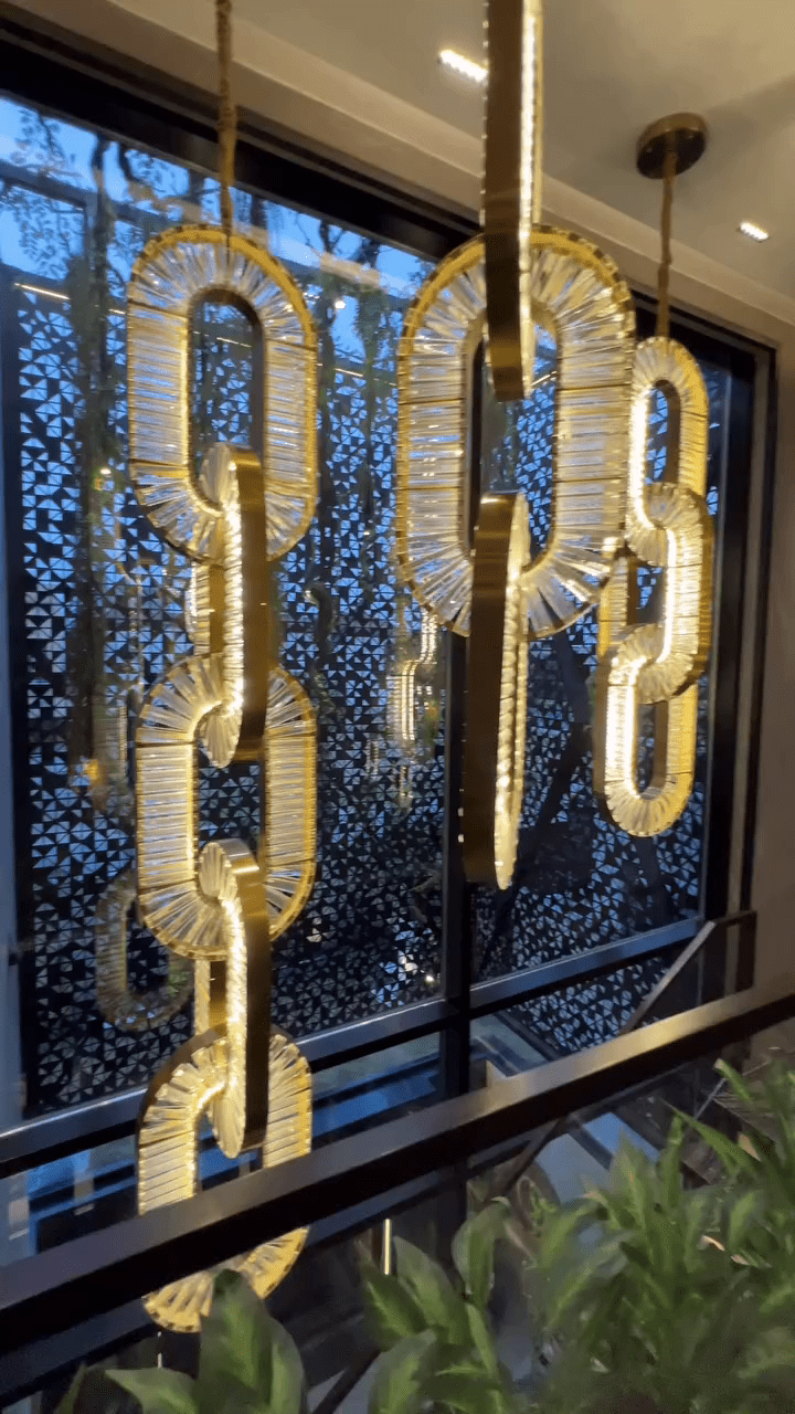 Luxury Crystal and Metal Chain Pendant Chandelier for High Ceilings with Modern Finish - Zelno Lighting