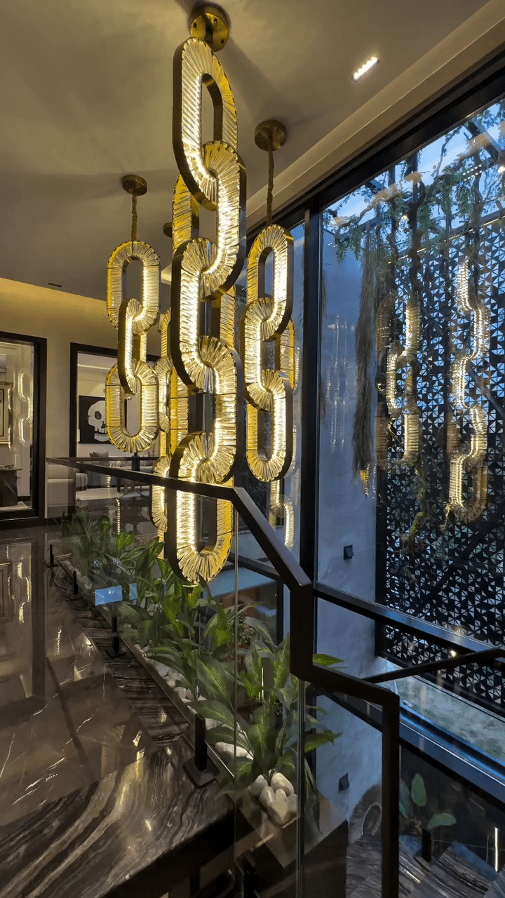 Luxury Crystal and Metal Chain Pendant Chandelier for High Ceilings with Modern Finish - Zelno Lighting
