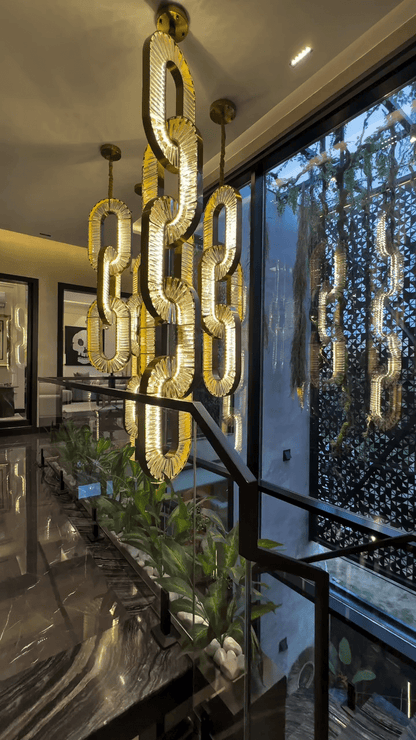 Luxury Crystal and Metal Chain Pendant Chandelier for High Ceilings with Modern Finish - Zelno Lighting