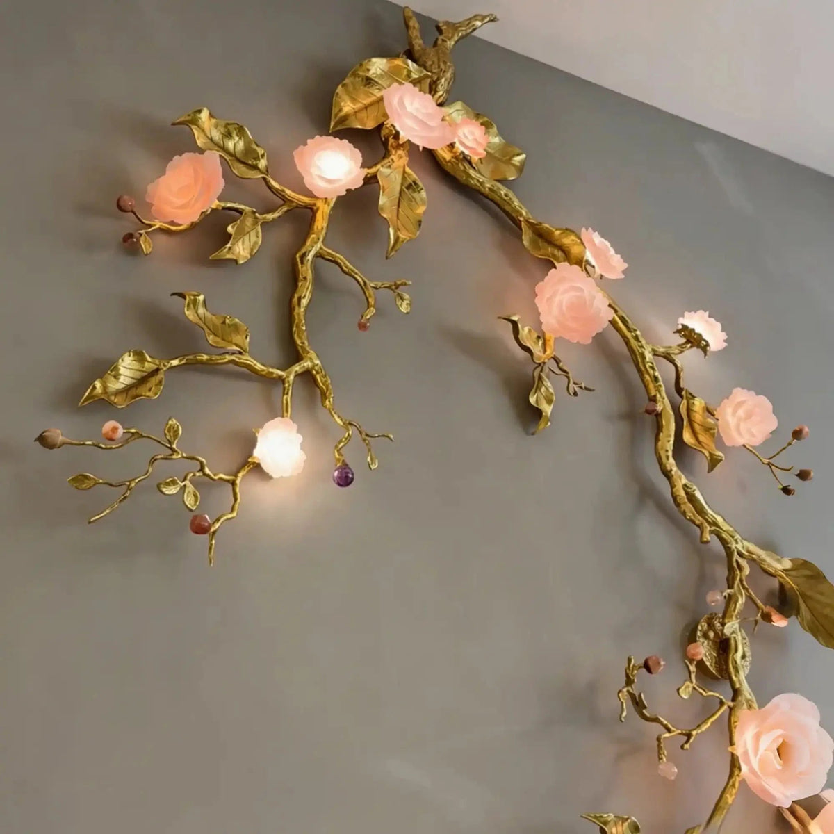 Luxury Elegant Golden Branch Blossom Twig Natural Crystal Lighting Set - Zelno Lighting