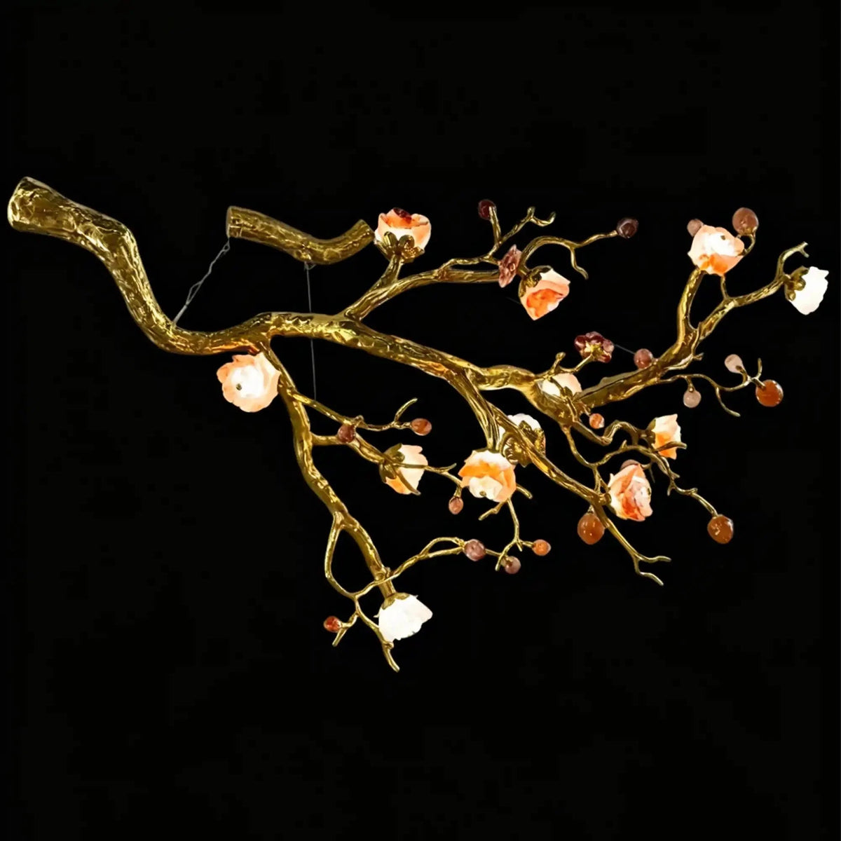 Luxury Elegant Golden Branch Blossom Twig Natural Crystal Lighting Set - Zelno Lighting