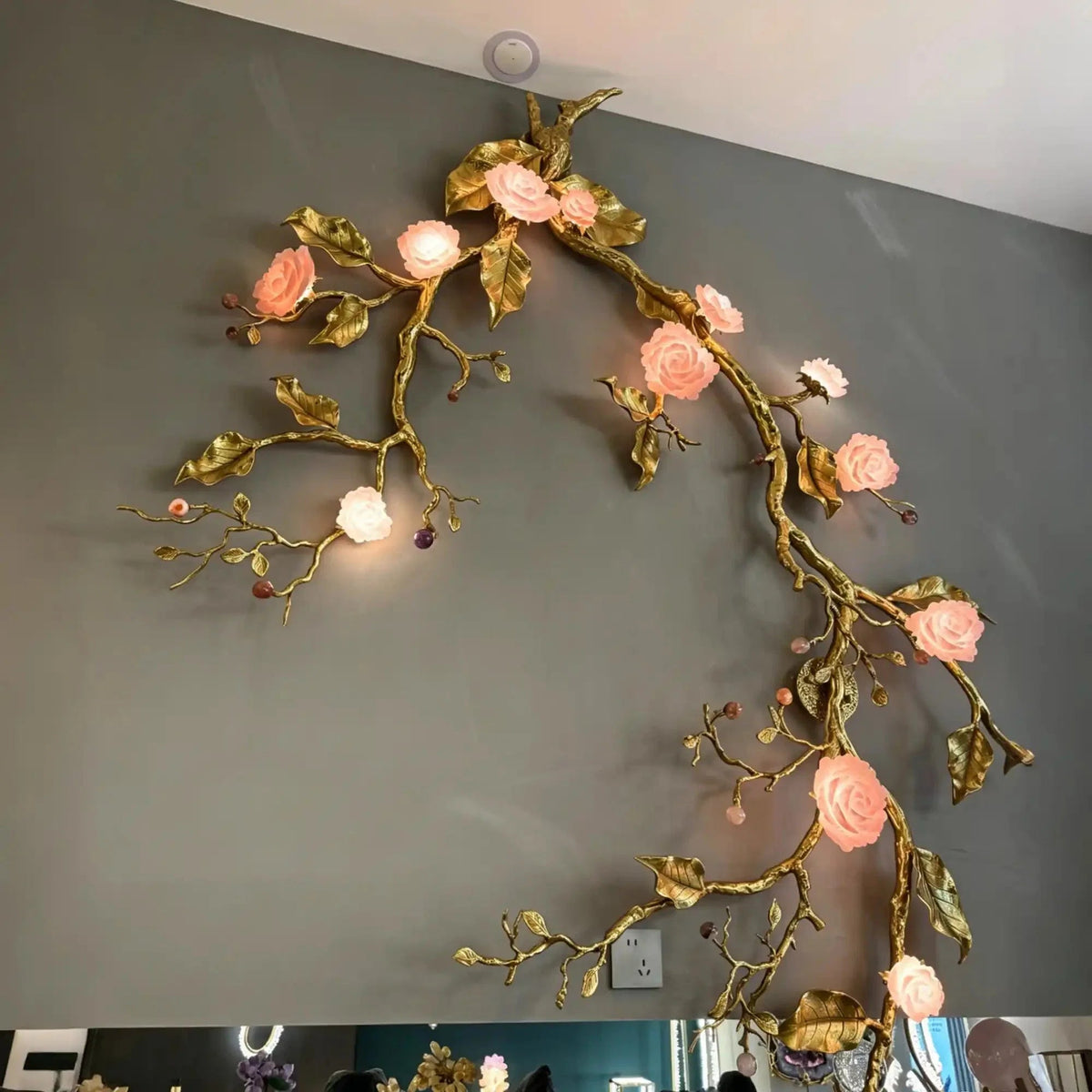 Luxury Elegant Golden Branch Blossom Twig Natural Crystal Lighting Set - Zelno Lighting