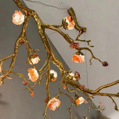 Luxury Elegant Golden Branch Blossom Twig Natural Crystal Lighting Set - Zelno Lighting