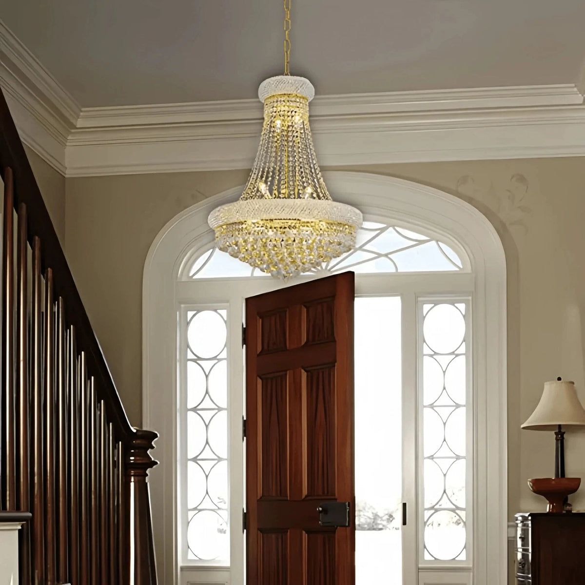 Luxury Empire Foyer K9 Crystal Chandelier Light Fixture In Gold/ Chrome Finish - Zelno Lighting