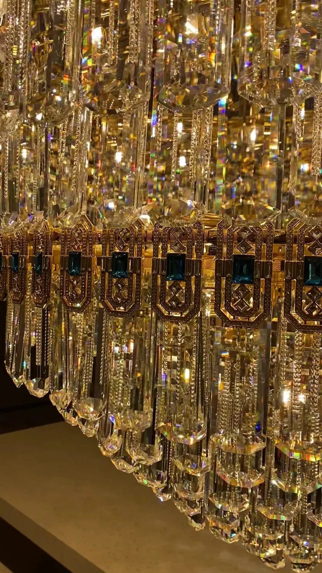 Luxury Extra Large Conical Funnel Crystal Chandelier with Sapphire for High Ceiling - Zelno Lighting