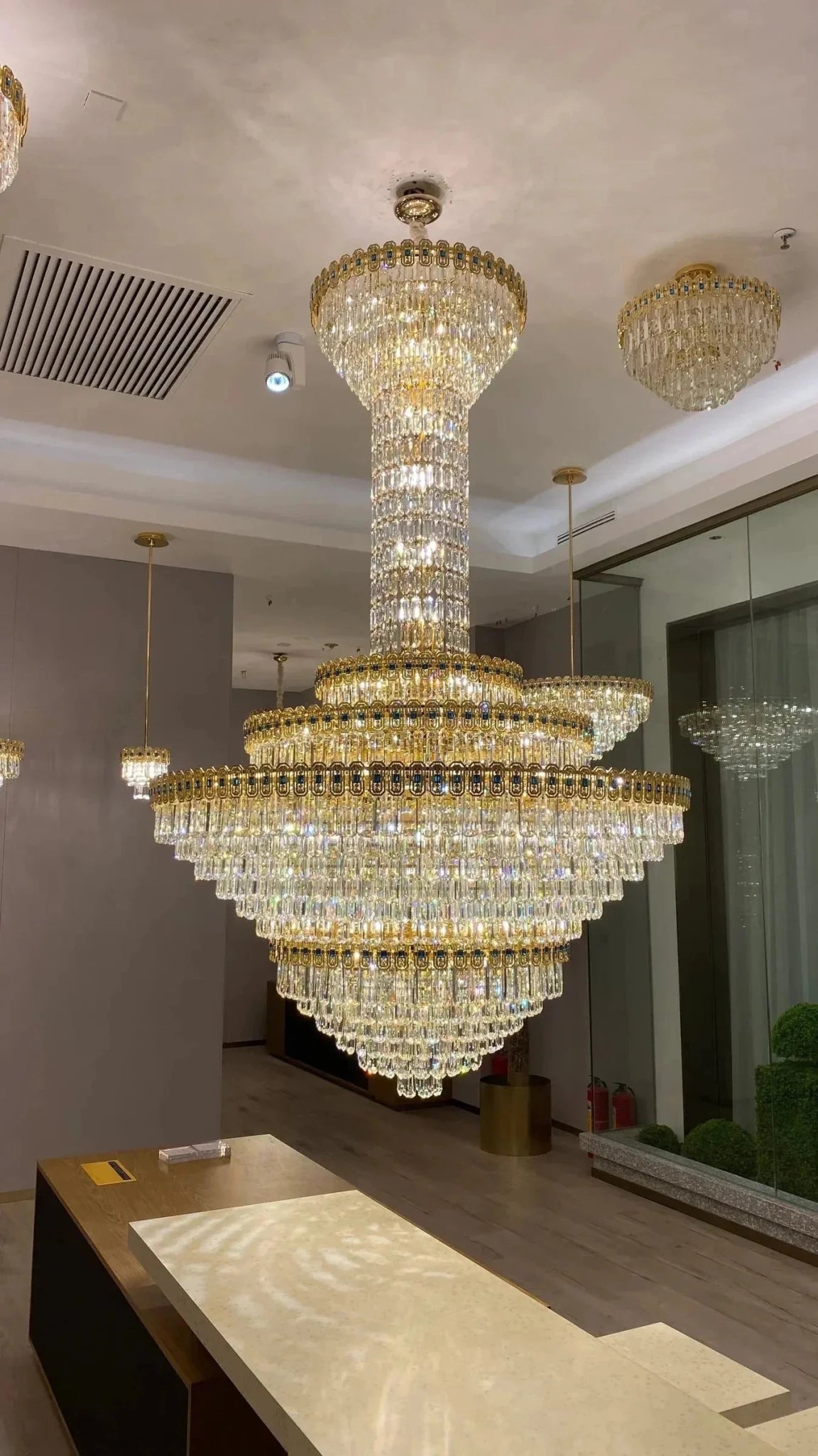 Luxury Extra Large Conical Funnel Crystal Chandelier with Sapphire for High Ceiling - Zelno Lighting
