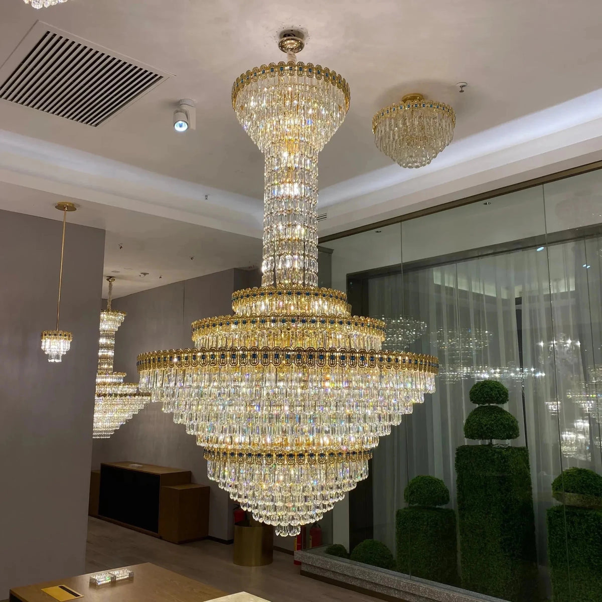 Luxury Extra Large Conical Funnel Crystal Chandelier with Sapphire for High Ceiling - Zelno Lighting