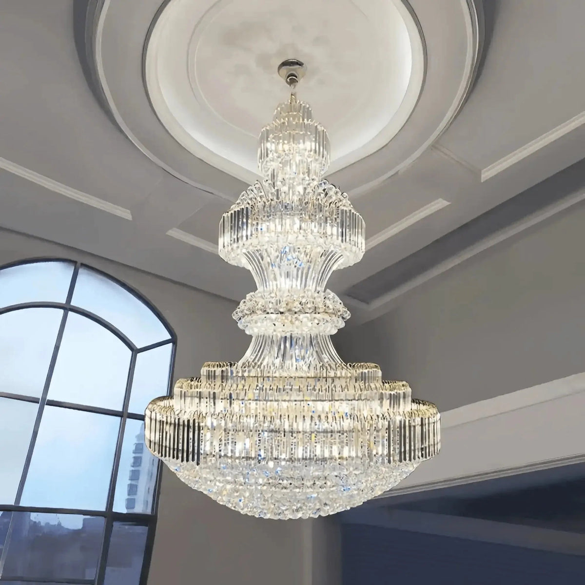 Luxury Extra Large Crystal Chandelier Round Ceiling Light Fixture for Foyer, Entryway & Entrance - Zelno Lighting