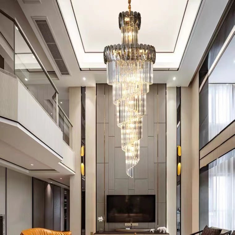 Luxury Extra Large Foyer Spiral Staircase Chandelier Long Crystal Ceiling Light Fixture For Living Room Hall Entrance - Zelno Lighting