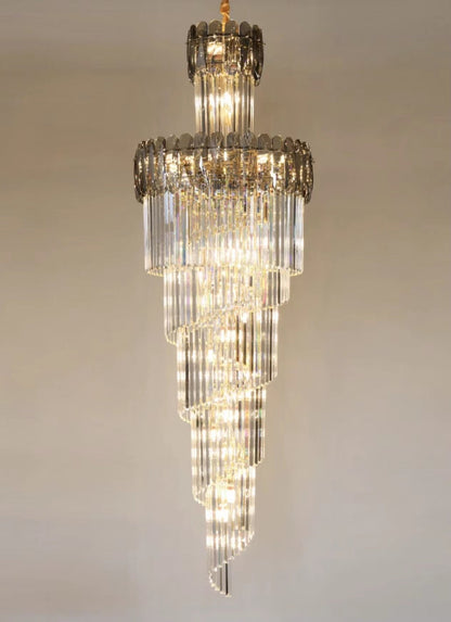 Luxury Extra Large Foyer Spiral Staircase Chandelier Long Crystal Ceiling Light Fixture For Living Room Hall Entrance - Zelno Lighting