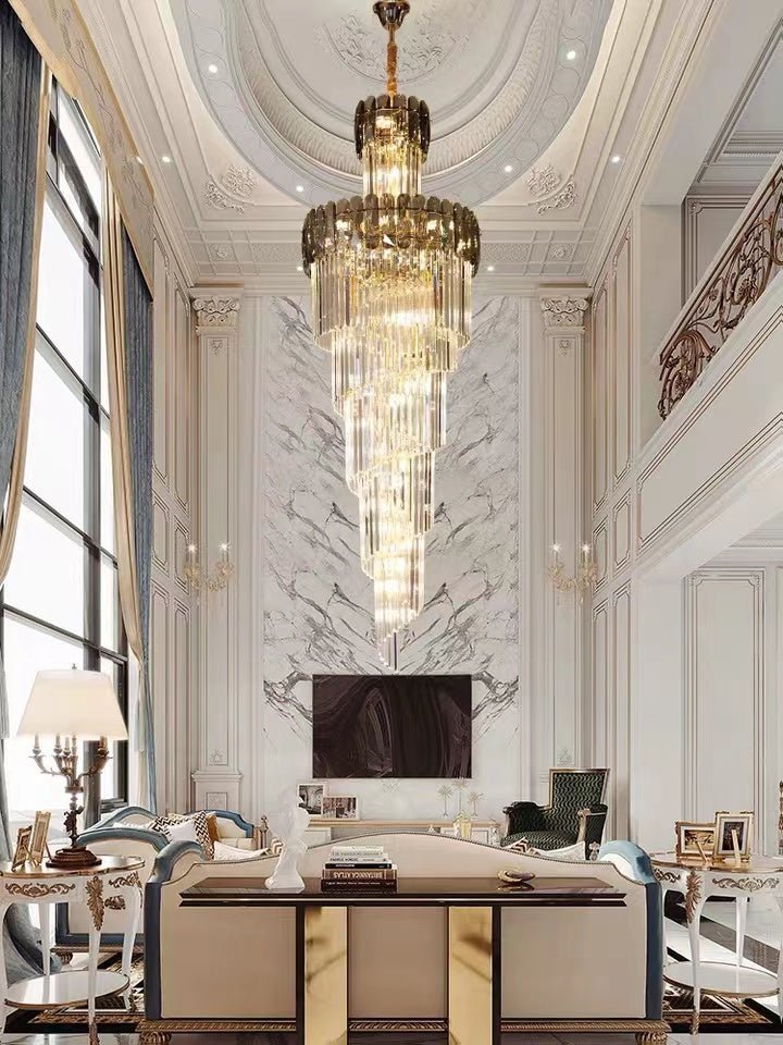 Luxury Extra Large Foyer Spiral Staircase Chandelier Long Crystal Ceiling Light Fixture For Living Room Hall Entrance - Zelno Lighting