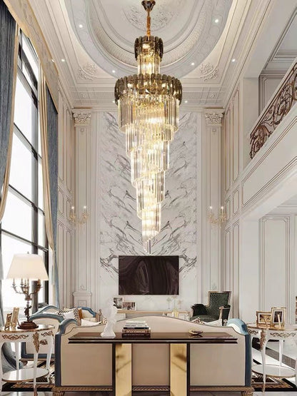 Luxury Extra Large Foyer Spiral Staircase Chandelier Long Crystal Ceiling Light Fixture For Living Room Hall Entrance - Zelno Lighting