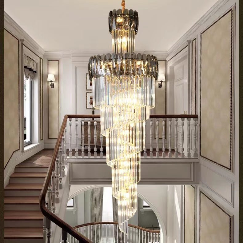 Luxury Extra Large Foyer Spiral Staircase Chandelier Long Crystal Ceiling Light Fixture For Living Room Hall Entrance - Zelno Lighting