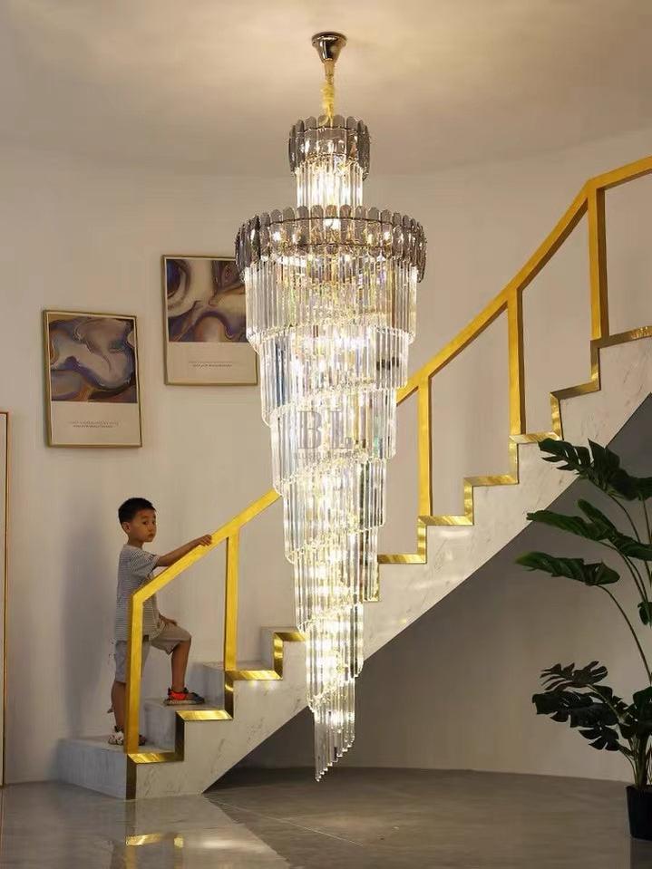 Luxury Extra Large Foyer Spiral Staircase Chandelier Long Crystal Ceiling Light Fixture For Living Room Hall Entrance - Zelno Lighting