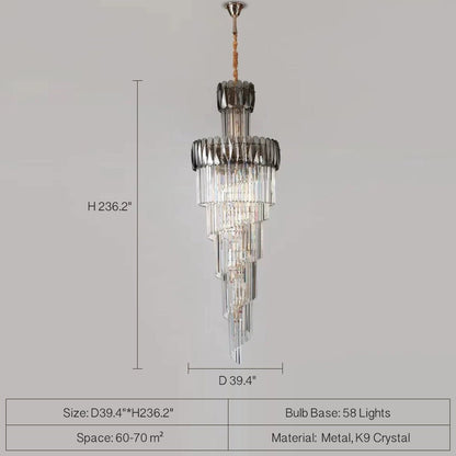 Luxury Extra Large Foyer Spiral Staircase Chandelier Long Crystal Ceiling Light Fixture For Living Room Hall Entrance - Zelno Lighting