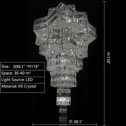 Luxury Extra Large Plaza Multi-Tier Crystal Chandelier For Hotel Hall / 2 Story Foyer / High Ceiling Living Room - Zelno Lighting