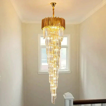 Luxury Gold Spiral Crystal Chandelier for Staircase/Foyer/Entryway - Zelno Lighting