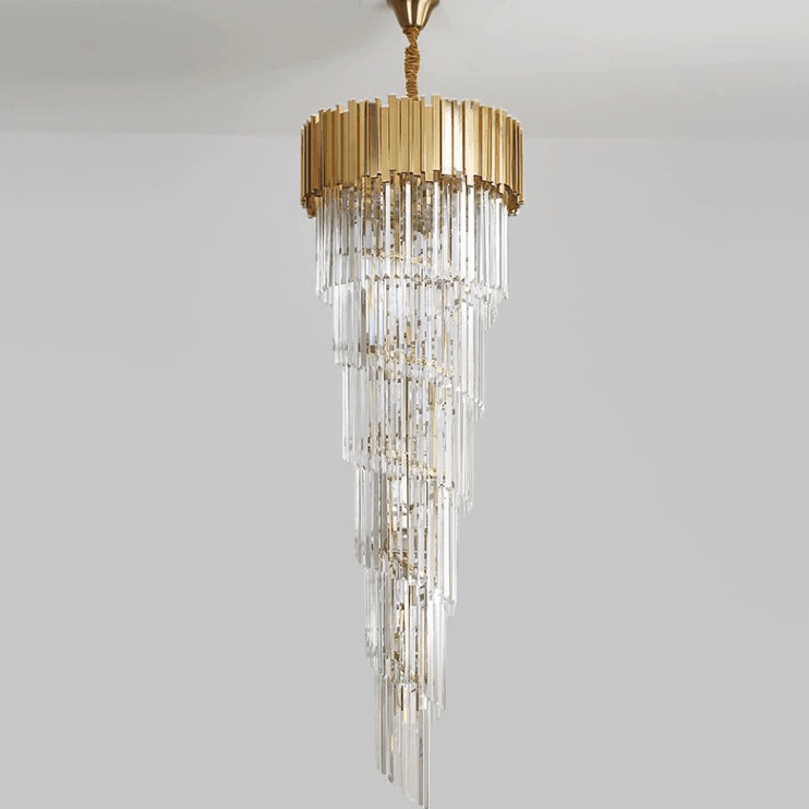 Luxury Gold Spiral Crystal Chandelier for Staircase/Foyer/Entryway - Zelno Lighting