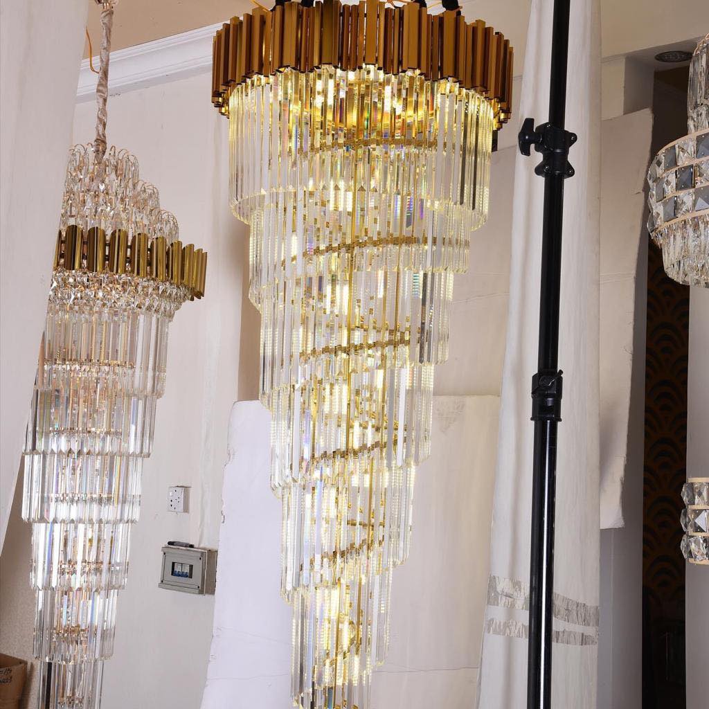 Luxury Gold Spiral Crystal Chandelier for Staircase/Foyer/Entryway - Zelno Lighting