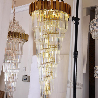 Luxury Gold Spiral Crystal Chandelier for Staircase/Foyer/Entryway - Zelno Lighting
