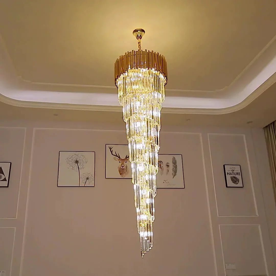 Luxury Gold Spiral Crystal Chandelier for Staircase/Foyer/Entryway - Zelno Lighting