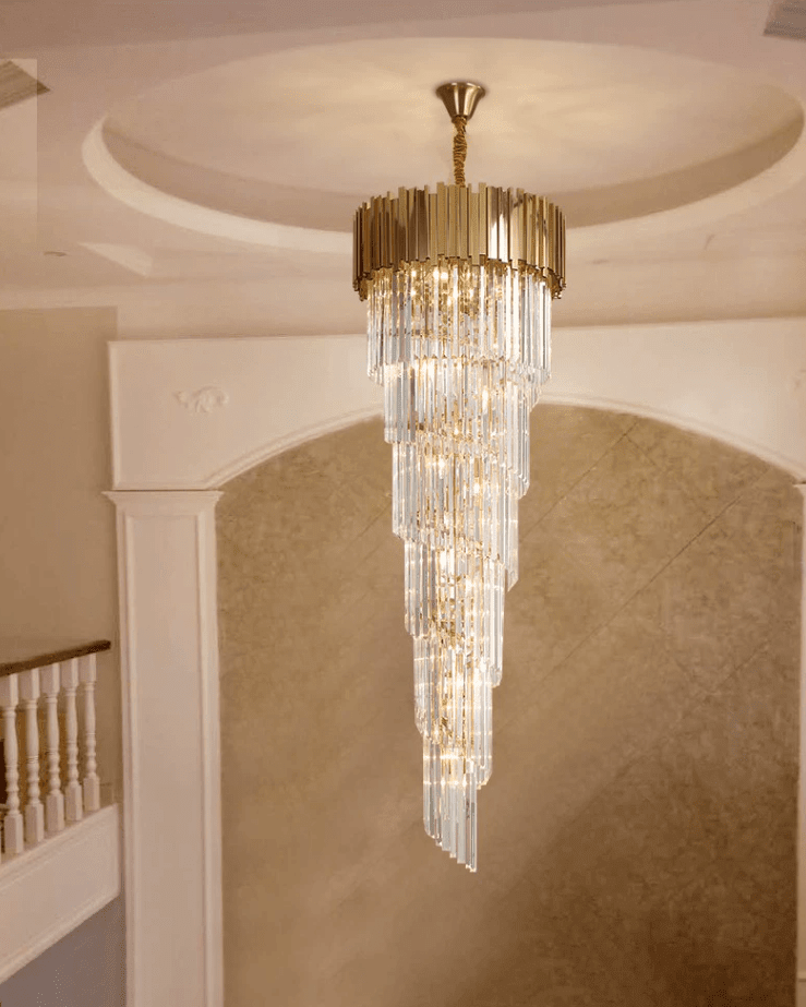 Luxury Gold Spiral Crystal Chandelier for Staircase/Foyer/Entryway - Zelno Lighting