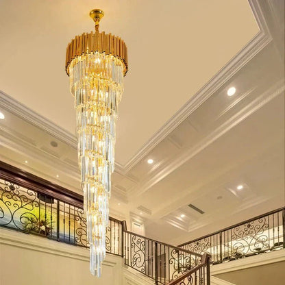 Luxury Gold Spiral Crystal Chandelier for Staircase/Foyer/Entryway - Zelno Lighting