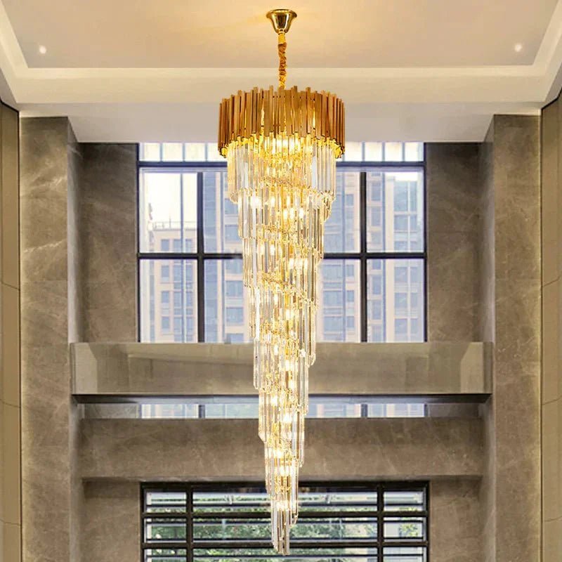Luxury Gold Spiral Crystal Chandelier for Staircase/Foyer/Entryway - Zelno Lighting