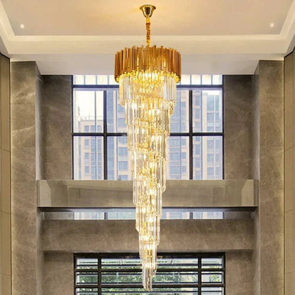 Luxury Gold Spiral Crystal Chandelier for Staircase/Foyer/Entryway - Zelno Lighting