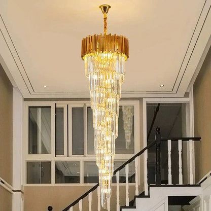 Luxury Gold Spiral Crystal Chandelier for Staircase/Foyer/Entryway - Zelno Lighting