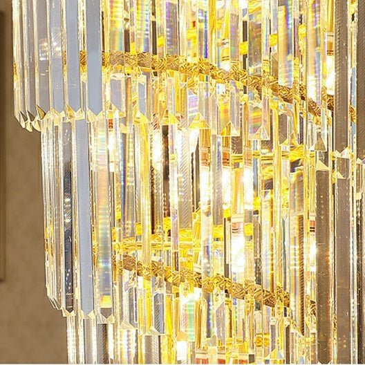 Luxury Gold Trimmed Long Crystal Chandelier Foyer Staircase Extra Large Ceiling Light Fixture - Zelno Lighting