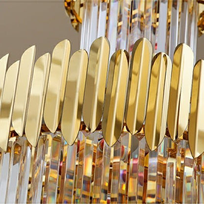 Luxury Gold Trimmed Long Crystal Chandelier Foyer Staircase Extra Large Ceiling Light Fixture - Zelno Lighting