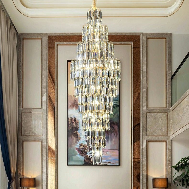 Luxury Large Foyer Staircase K9 Crystal Chandelier Long Ceiling Lighting Fixture For Living Room Hall - Zelno Lighting