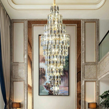 Luxury Large Foyer Staircase K9 Crystal Chandelier Long Ceiling Lighting Fixture For Living Room Hall - Zelno Lighting