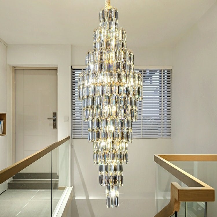 Luxury Large Foyer Staircase K9 Crystal Chandelier Long Ceiling Lighting Fixture For Living Room Hall - Zelno Lighting